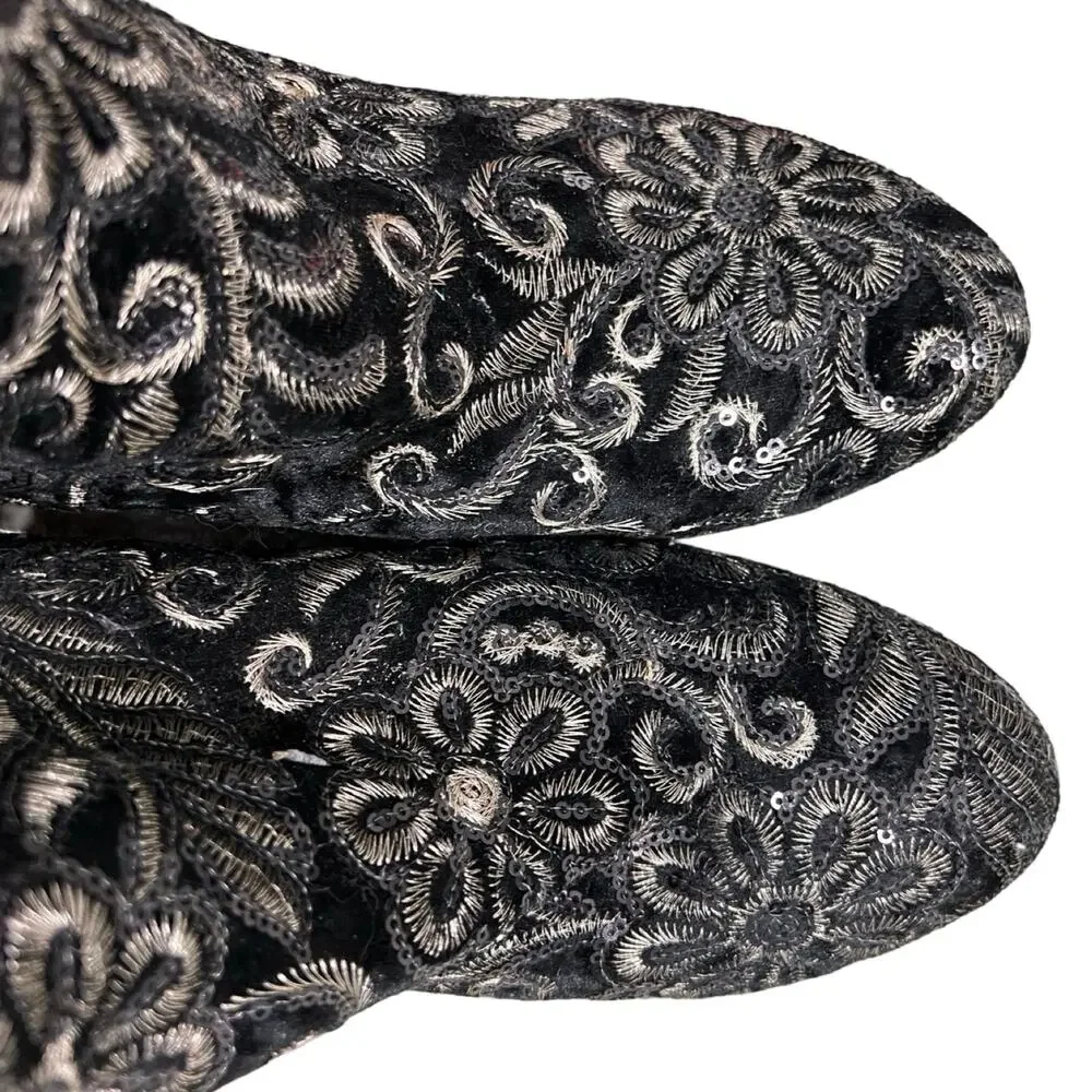 Aldo Sequin Gold Black Velvet Floral Brocade Block Heel Ankle Boots size 8.5 - Picture 6 of 7